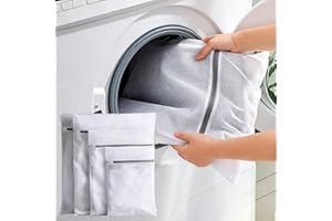 1PCS Mesh Laundry Bags, Protective Washing Bags with Zipper, Delicates Anti Tangle Anti Pilling Travel Storage, White, 23.4×2