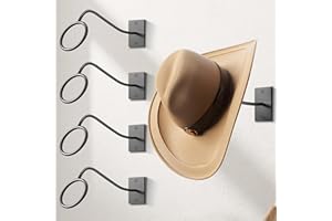 Cinati Cowboy Hat Rack for Wall, 4 Pack Cowboy Hat Holder Wall Mount, Western Rustic Metal Cowboy Hat Hanger, Hat Hooks for Cowboy Hat, Fedora, Sun Hats,Wide Brim Hat Organizer White