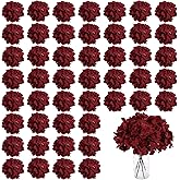 WEISPARK 100PCS Artificial Hydrangea Flowers, Fake Flowers Silk Hydrangea Full Flowers Heads with Stems for Wedding Home Party Shop Baby Shower Decor (Burgundy)