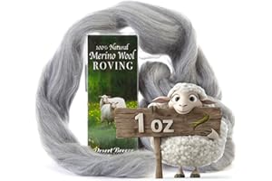 Desert Breeze Distributing 100% Natural Merino Wool Roving - Premium Combed Top Merino Roving Wool - Tapestry, Spinning, Wet Felting & Needle Felting Supplies - 21.5 Micron - 1 oz, Color Grey