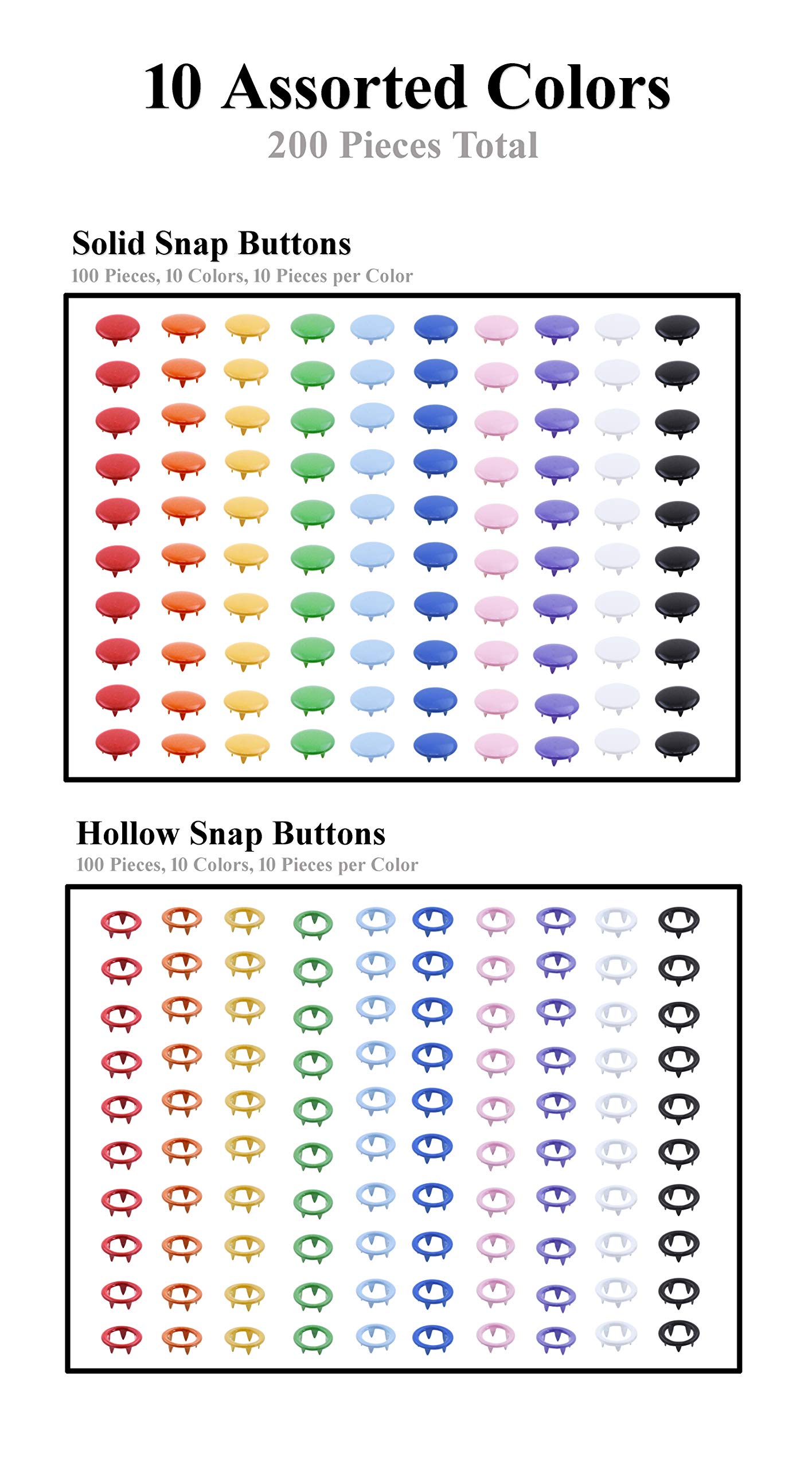 Mandala Crafts Metal Snap Button Kit - Snap on Buttons & Snap Fastener Tool - 9.5mm Colorful Closures for Sewing Clothing Leather Crafting