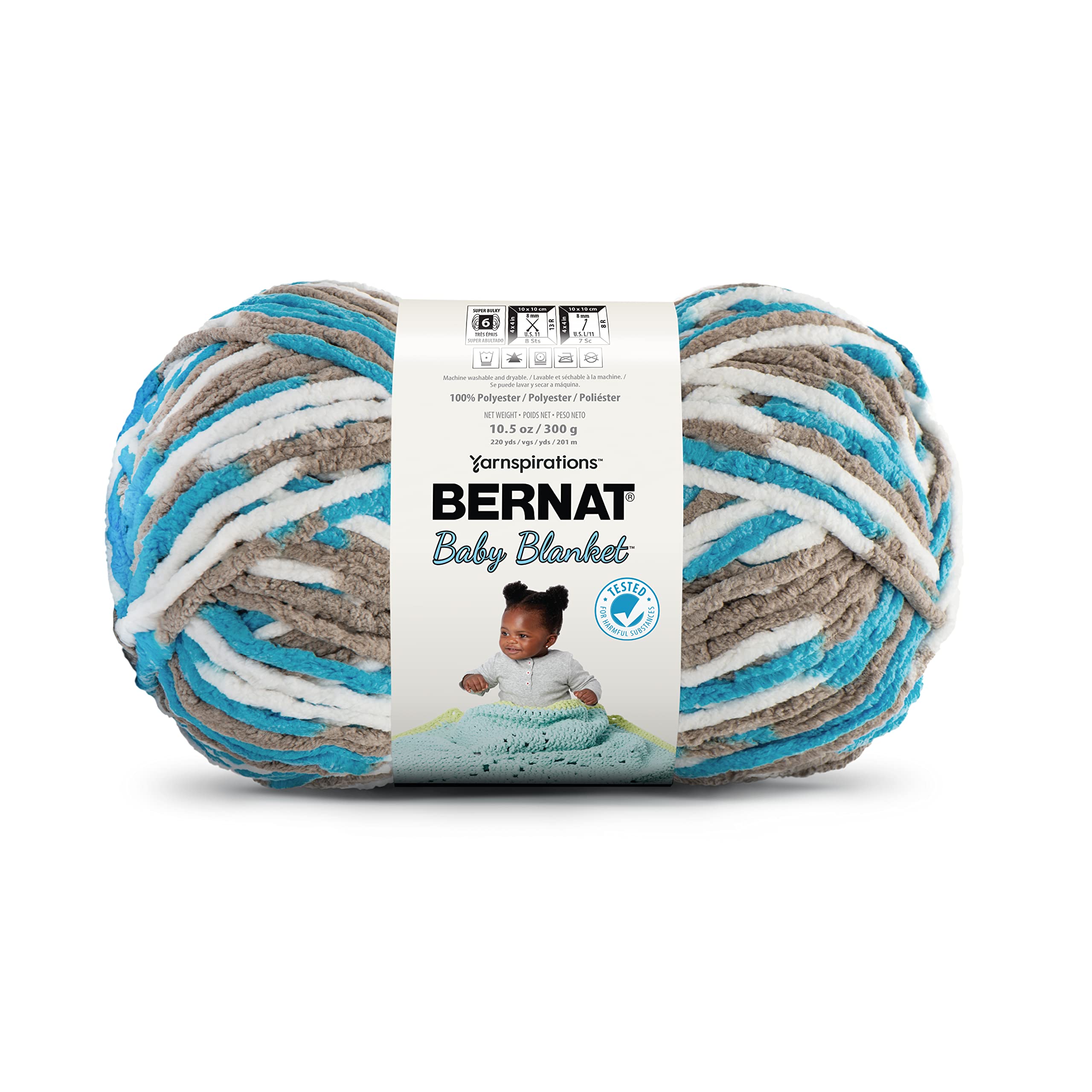 Bernat Baby Blanket BB Little Royales Yarn - 1 Pack of 10.5oz/300g - Polyester - #6 Super Bulky - 220 Yards - Knitting/Crochet