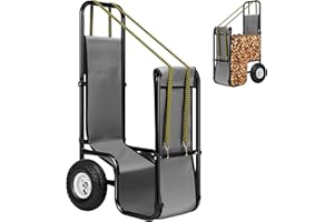 VIVOHOME Firewood Log Cart Carrier with Rubber Wheels and 600D Oxford Cloth, 250 LB Capacity Heavy Duty Steel Dolly Hauler, Rolling Wood Rack Storage Mover for Easy Transport Indoor Outdoor Use