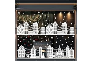 Vellibring 72" Christmas Window Clings,Winter House Window Decals White Simple Style Reusable Non Adhesive Street Scene Border Stickers for Home Cafe Shopping Mall Glass Door Christmas Decor