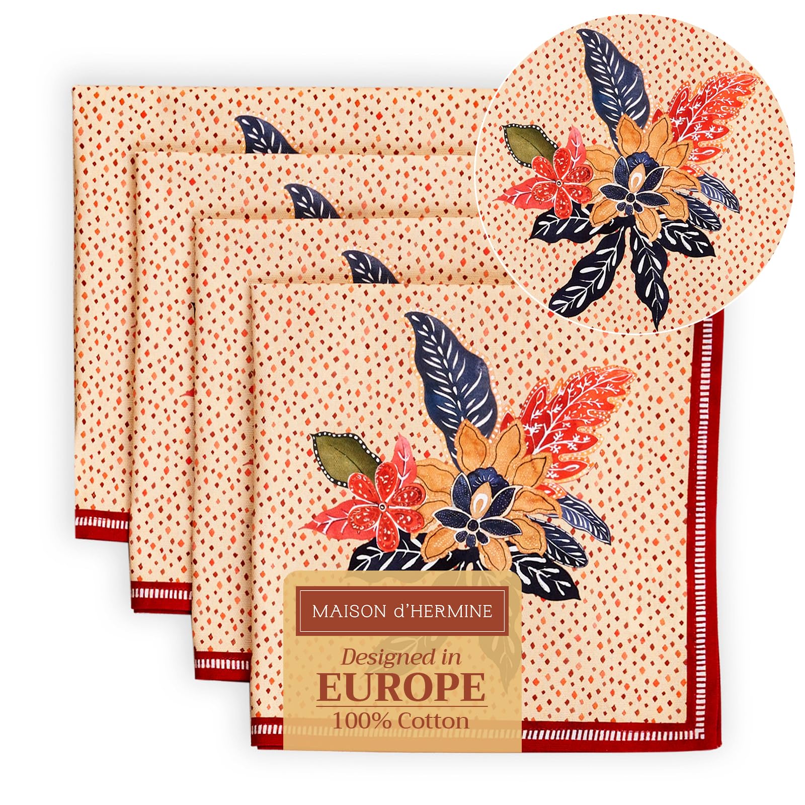Maison d' Hermine Cloth Napkins Set of 4 100% Cotton for Christmas Decorations Everyday Reusable Square Autumn Napkins Cloth Washable Dinner Party Wedding (Kalahari, 45 CM x 45 CM)