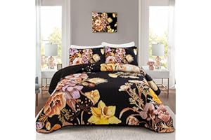 DRUCON Floral Quilt Set Queen 3 Pieces Yellow Floral Quilt Coverlet Set Soft Microfiber Lightweight Yellow Quilted Bedspread for All Season 90"x96"
