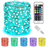 Color Changing Fairy String Lights - 33 ft 100 LED USB Silver Wire Lights with Remote and Timer, Starry Fairy Lights for Bedroom Party Craft Indoor Christmas Decoration, 16 Colors, Adapter Included