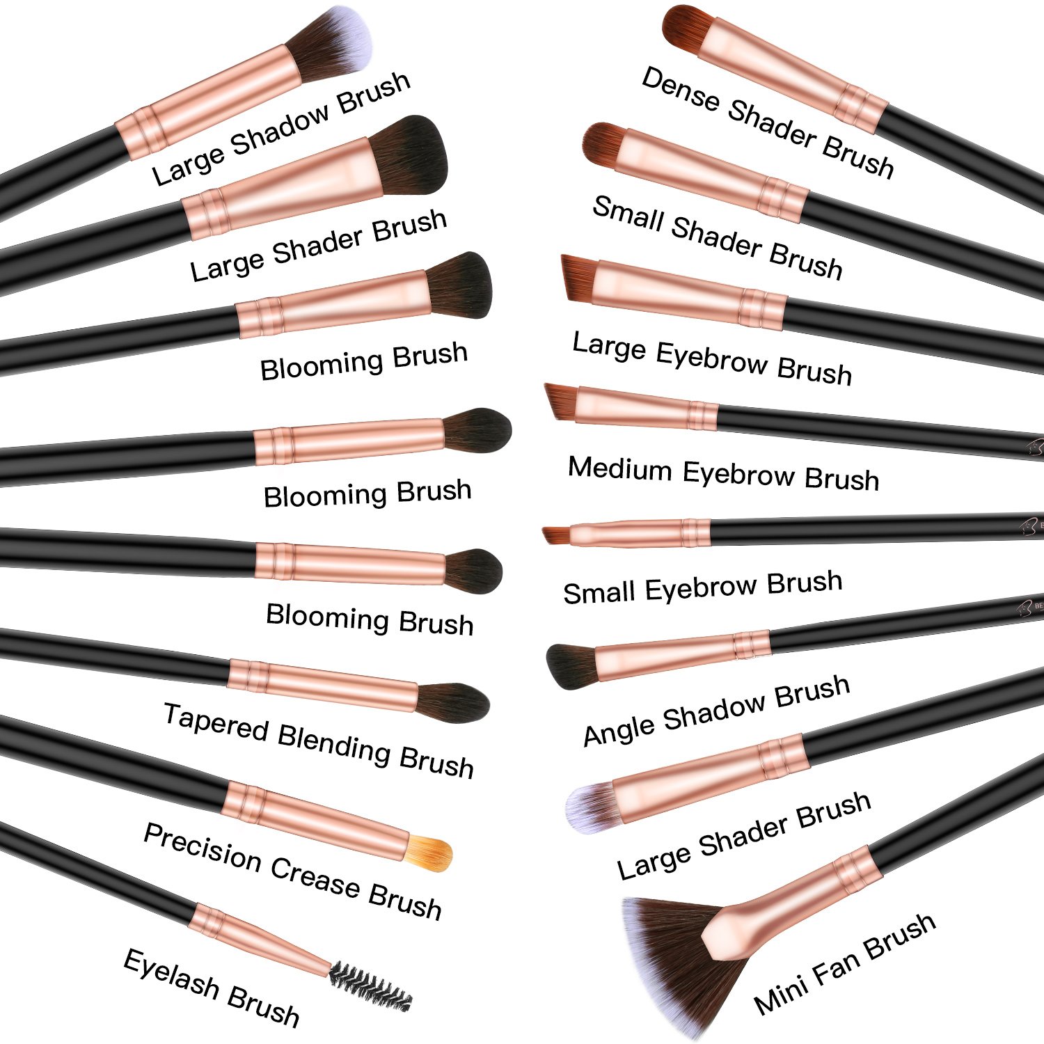 BESTOPE Eye Makeup Brushes, 16 Pcs Professional Eye Brush Set Eyeshadow, Eyebrow, Blending, Fan, Eyelash, Make Up Brushes with Premium Wooden Handles & Soft Synthetic Hairs: Beauty