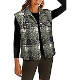 Glamaker Womens Faux Fur Plaid Vest Fall Button Up Fuzzy Casual Sleeveless Outerwear Jacket with Pockets