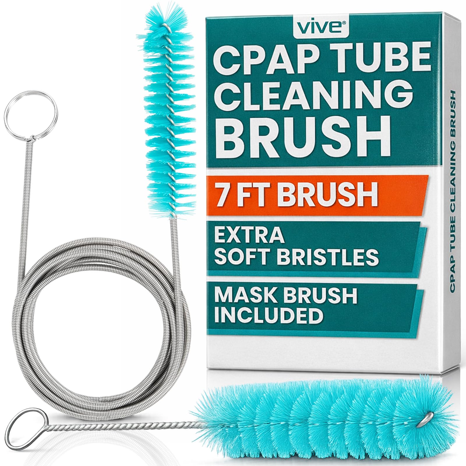 Vive CPAP Tube Cleaning Brush - Stainless Steel Cleaner for Mask and Pipe - Wire Bristle Solution - for 7 Foot Hose and 22 mm Diameter - Portable, Flexible and to Easily Clean Standard Tubing Kit