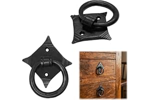 SaKeGa Mystic Colonial Cast Iron Ring Pull Handles – Blackened Hammered Finish – Antique Style for Cabinet, Drawer & Cupboard Hardware with Screw (Colonial Ring Pull)