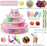 Suhaco 21 Pack Cat Toys Indoor Interactive Kitten Toy Roller 3 Level Pink view 2