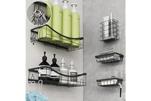 Kingmall Shower Caddy 5 Pack,Adhesive Shower Organizer for Bathroom Storage&Home Decor&Kitchen,No Drilling,Large Capacity Bat