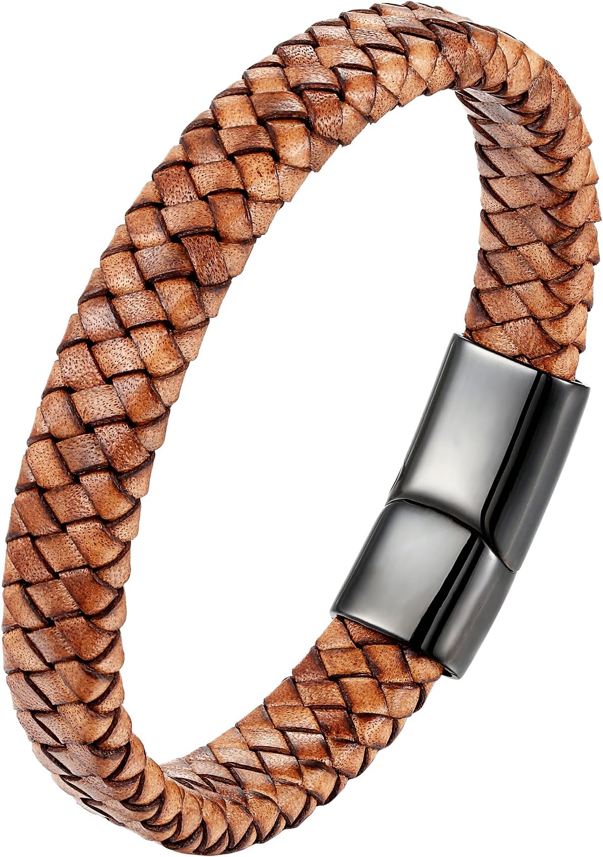 CHOMAY Braided Genuine Leather Bracelet Stainless Steel Clasp Bangle Wrist Cuff Gift Box