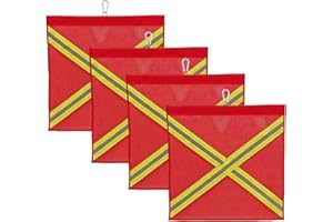 ZEIKIWE Safety Flags for Trucks 18 x 18 Inch, 4 Pack Red Mesh Flag with Wire Loop and Bonus Snap Hook, Single-Sided Fluorescent Cross Strip for Trailer Towing and Truck Net Safety