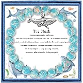 PARTNER Cute Shark Inspirational Birthday Gifts for Women Best Friends Unique Gifts Natural Stone Beaded Bracelets for Women Agate Beaded Jewelry with Meaningful Message Card For Shark Lover