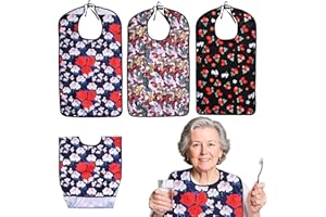 Oulisen 3 Pcs Adult Bibs For Women With Crumb Catcher, Reusable Waterproof Large Bibs For Adult, Clothing Protector For Eating,Washable Feeding Bib For Women Elderly Senior