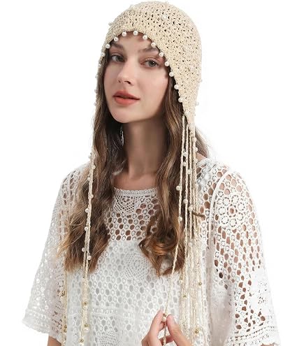 Handmade Crochet Slouchy Beanie Hat with Tassel - Cotton Breathable Slouchy Crochet Beanie, Hollow Out Knit Hat, Breathable  main image 4