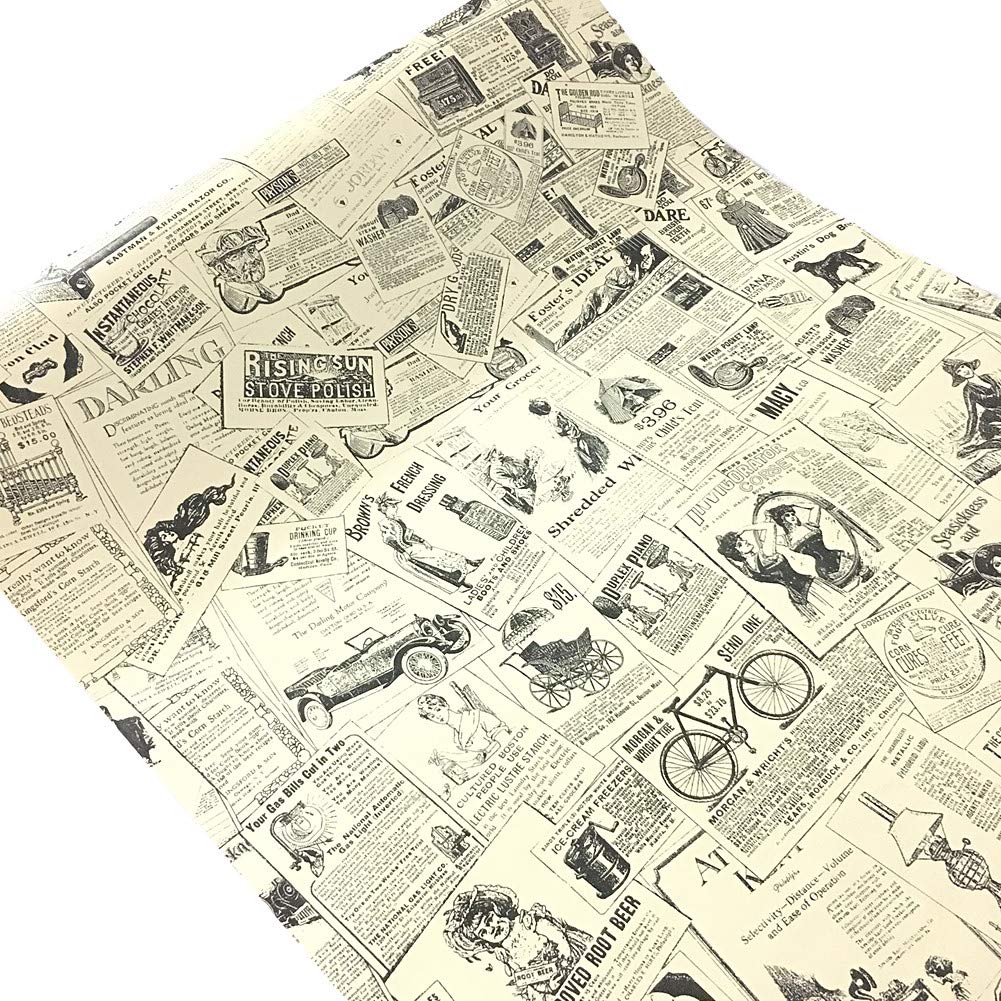 WDragon Adhesive Vintage Newspaper Decoratie Paper Wallpaper Furniture Stickers Wallpaper Cabinets Wardrobe Shelf Liners,45cm X 250cm