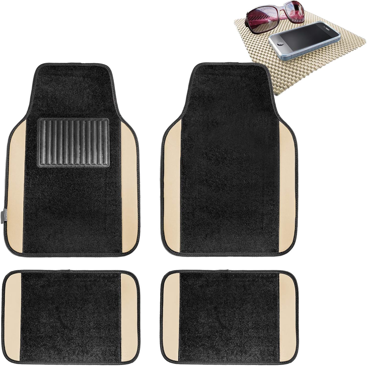 TLH Carpet Floor Mats with Colored Trim, Beige Color w/Beige Dash Pad