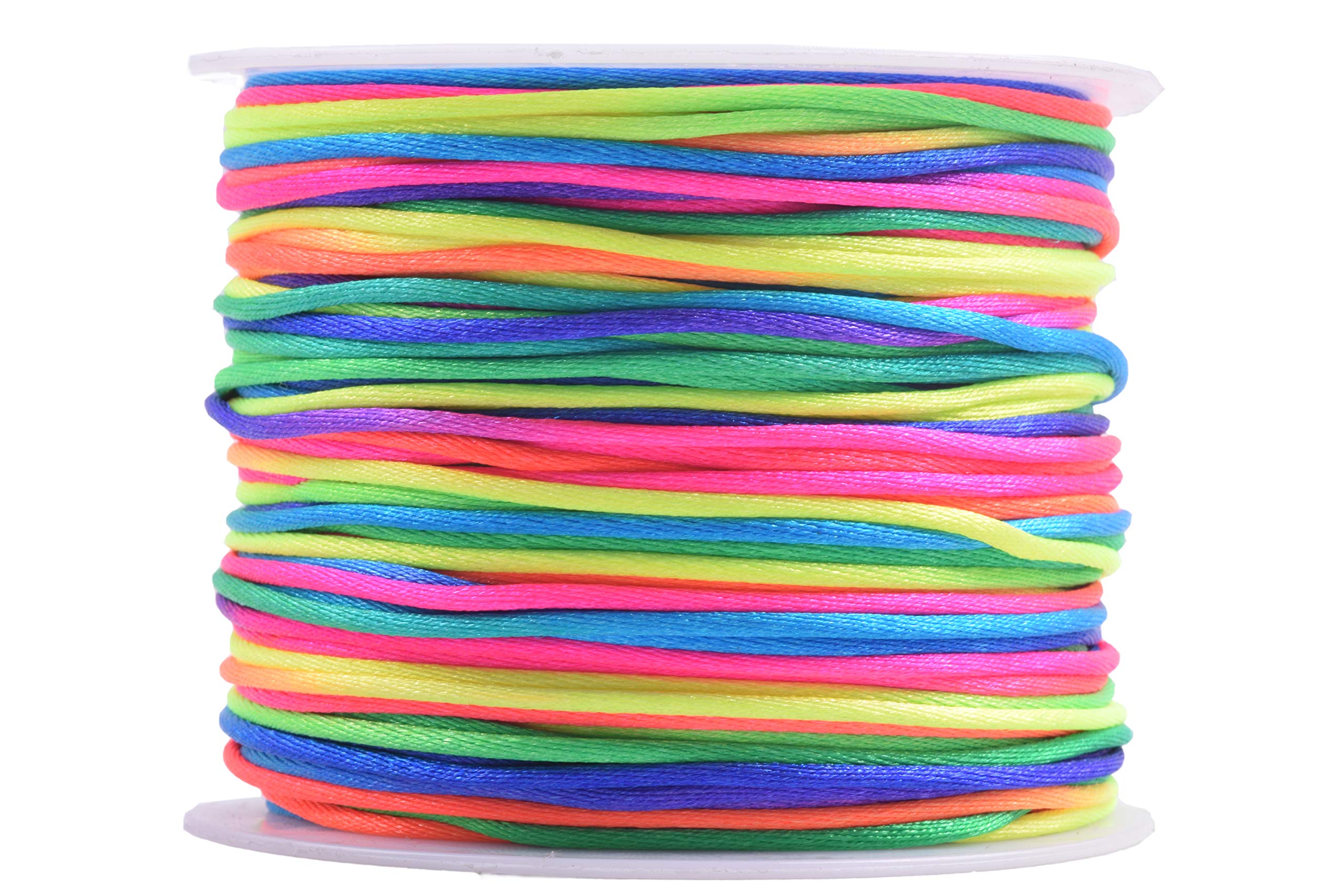 KONMAY 1 Roll 91 Meters 1.5mm Rainbow Nylon Rattail Satin Silk Trim Cord Beading String for Chinese Knotting, Kumihimo, Beading, Macramé, Jewelry Making