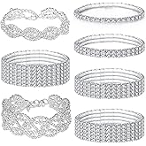 Jewdreamer 7PCS Rhinestone Bracelets for Women Cubic Zirconia Tennis Stretch Bracelet Bangle Bling Bikini Crystal Bracelet Sliver Sparkly Bridal Wedding Jewelry Bracelet Set