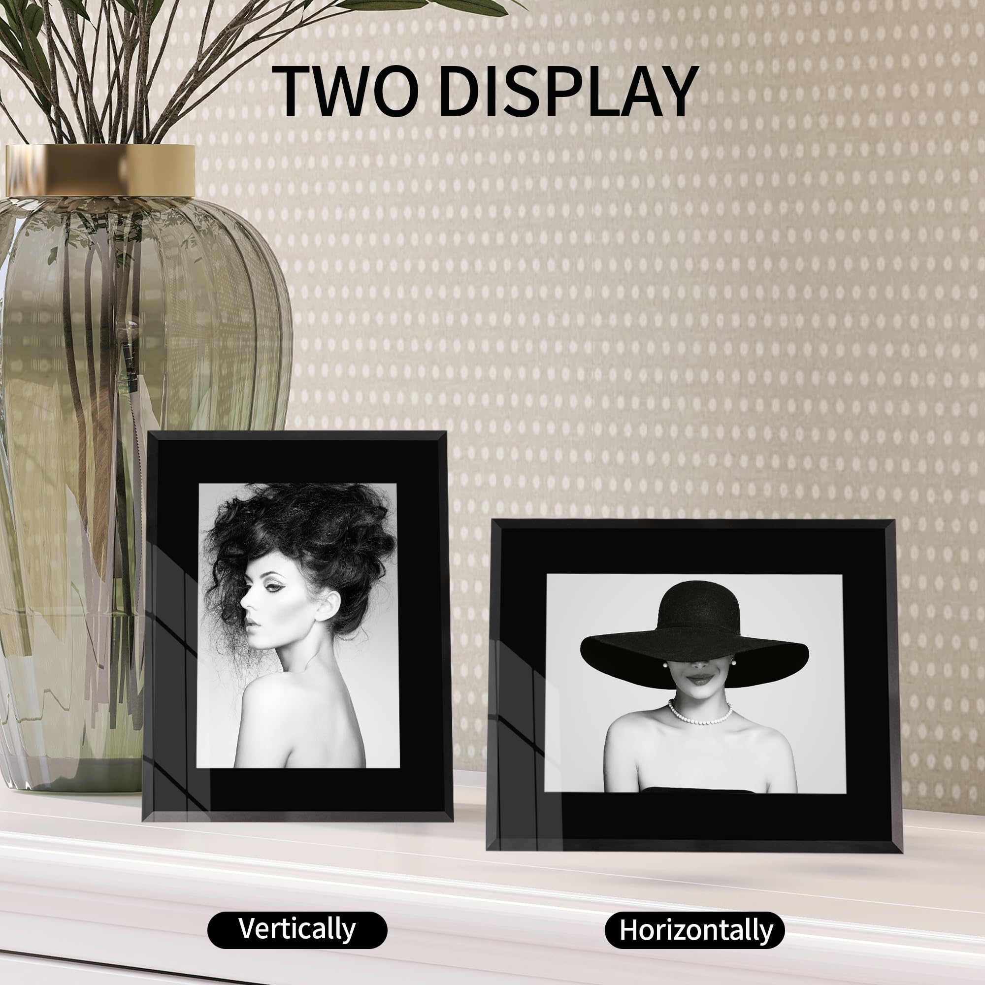 Flocey 3.5x5 Glass Picture Frame Set of 2, Black Photo Frame for Tabletop or Wall Display Vertically or Horizontally