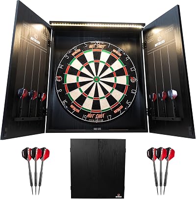 Ruthless Home Darts Centre LED Light Cabinet Dartboard 2 Darts USB