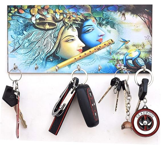 KK Craft Radha Krishna wooden key holder for home Wood Key Holder (7Hooks, Multicolor) (rv403