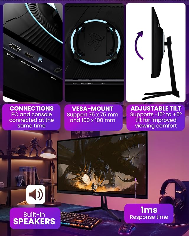 Nova 24" Monitor Gaming IPS FHD 200 Hz, 1 ms, FreeSync, HDR, Altavoces Integrados – Negro