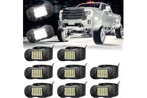 SHINIGHT 8 Pods White Rock Lights 6000K Pure White Super Bright Underglow Light,10FT/3M Extension Wires Each Light,36 LED SMD Chips,Waterproof IP68,Rock Lights for Trucks UTV ATV SUV Boats