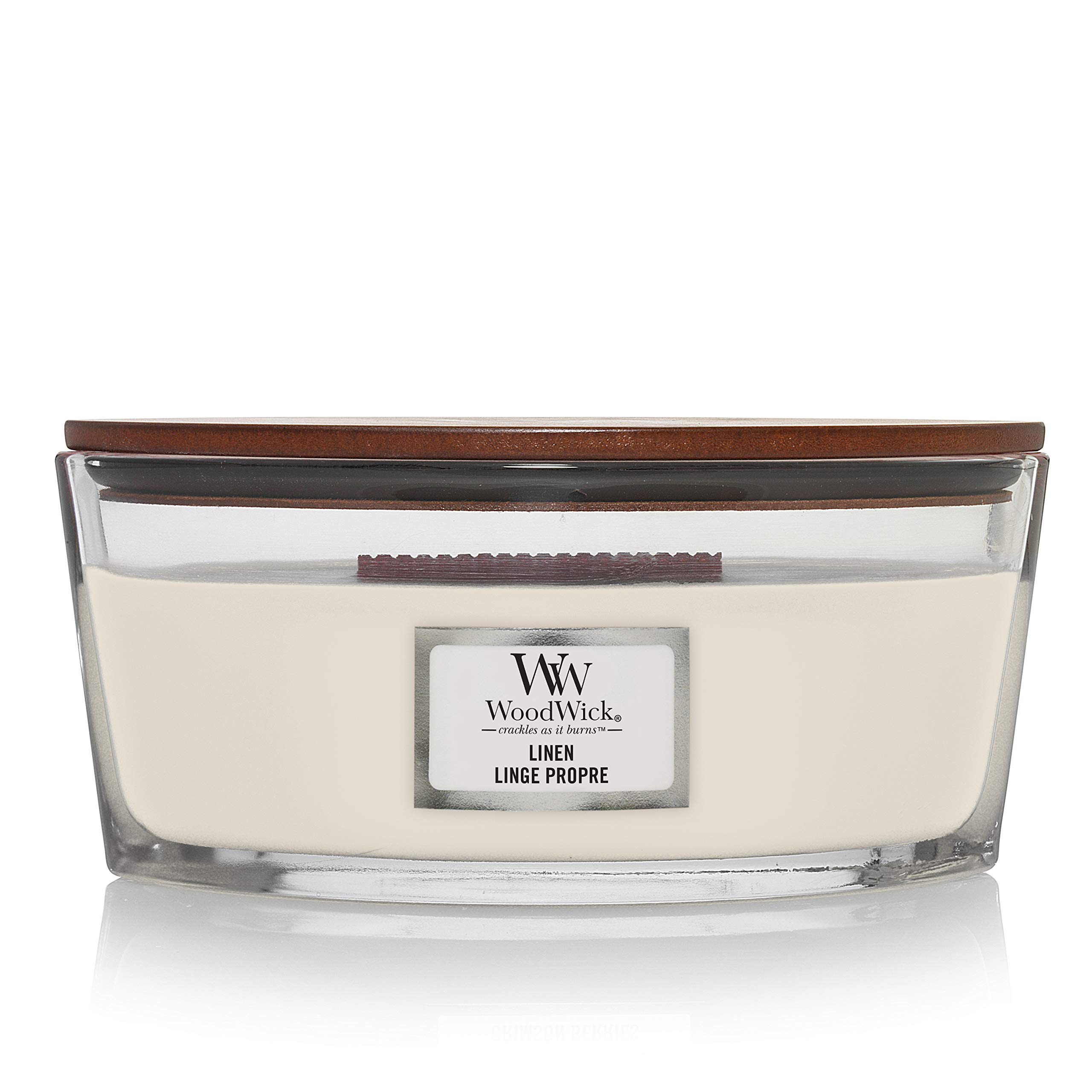 WoodWick Ellipse Scented Candle | Linen | with Crackling Wick | Burn Time: Up to 50 Hours