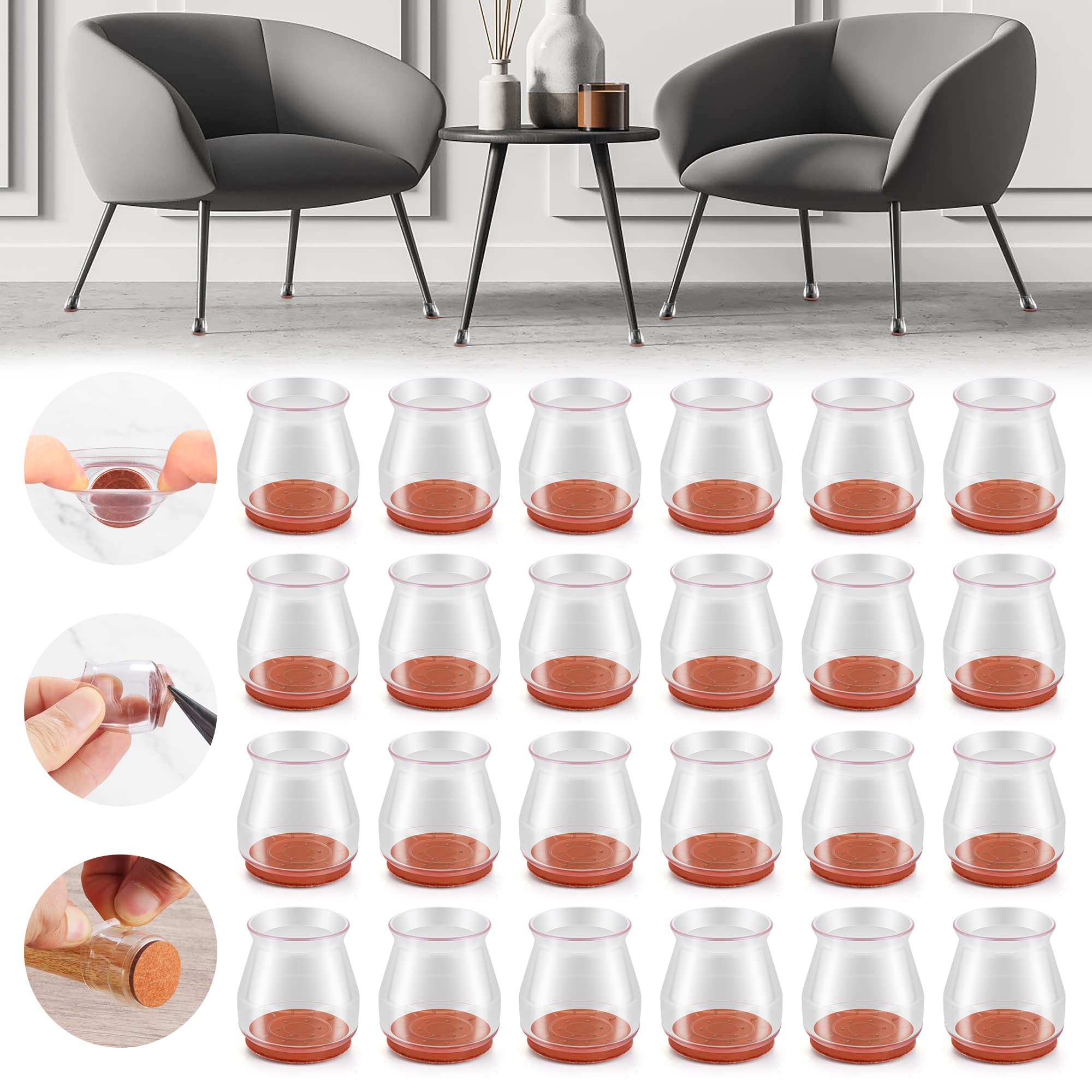 Photo 1 of 24PCS Upgraded Silicone Chair Leg Floor Protectors for Hardwood Floors, Furniture Sliders for Chair Legs, Felt Bottom Furniture Pads, Anti-Slip Round&Square Cap Covers to Scratch and Reduce Noise