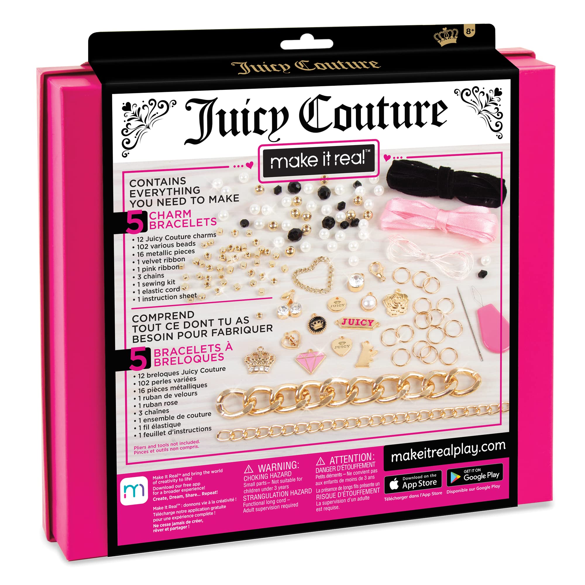 Make It Real: Juicy Coture Chains & Charms, DIY Bracelet Kit, Includes 12 Juicy Coture Charms, Makes Up to 5 Bracelets, Helps Young Girls Develop Fine Motor & Visual Skills, for Ages 8 and up