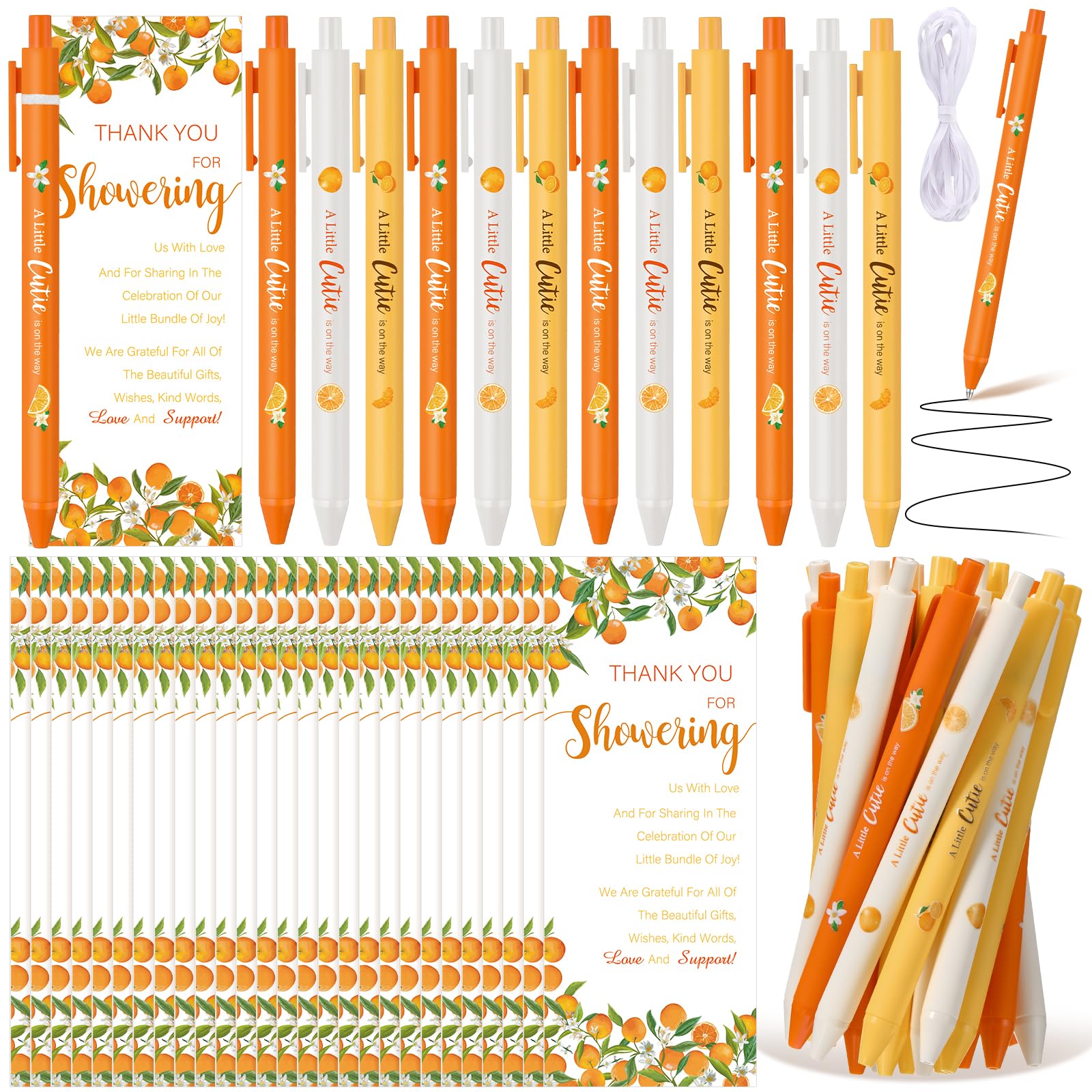 Photo 1 of Feifeiya 50 Sets Little Cutie Baby Shower Pens with Thank You Cards Baby Shower Favors for Guests Gender Reveal Party Favors for Games Neutral Prizes Souvenirs(Orange, Yellow and White,Orange)