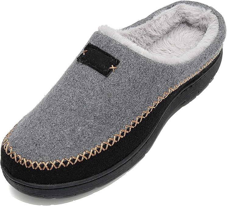 Mens Sliders Slippers, Moccasins Fluffy Memory Foam Cozy Slip on Gents