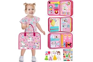 Palmatte Toddler Toys Busy Board: Montessori Toys for 1 2 3 4 Year Old Girls Gift Sensory Toys Activity Board Busy Book for Learning Fine Motor Skills Autism Quiet Book Educational Toys Travel Toy