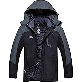 wantdo Men's Mountain Waterproof Ski Jacket Windproof Rain Jacket Winter Warm Hooded Coat
