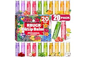 RBUGR 20 Pack Lip Balm, 12 Flavored Natural Lip Balm Bulk Set, Moisturizing Bulk Mini Balm Pack for Dry Cracked Lips,Hydrating for Gifts Party Favors(4.2g/0.15oz)