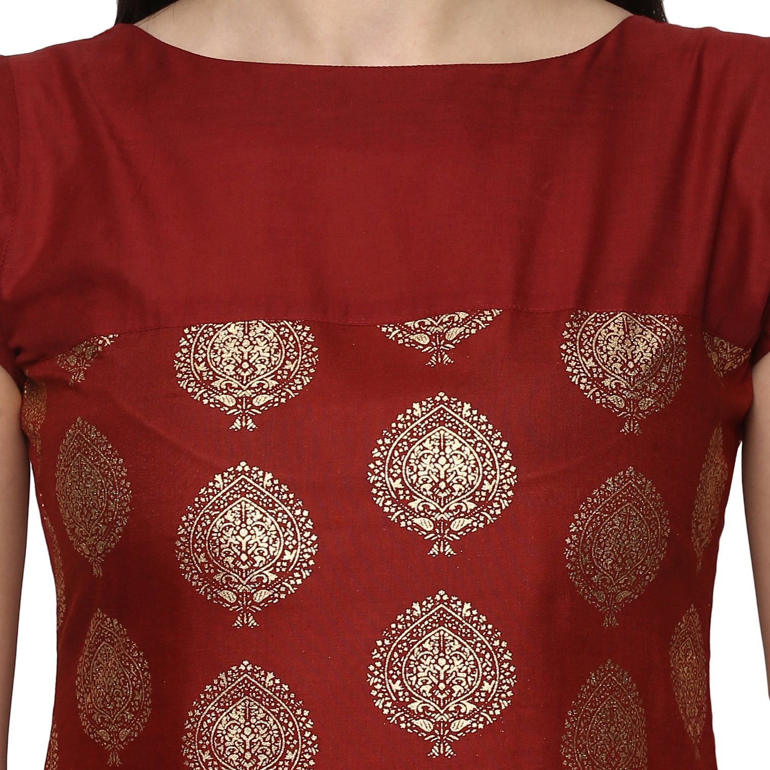ives straight maroon cotton printed printed casual kurti for women