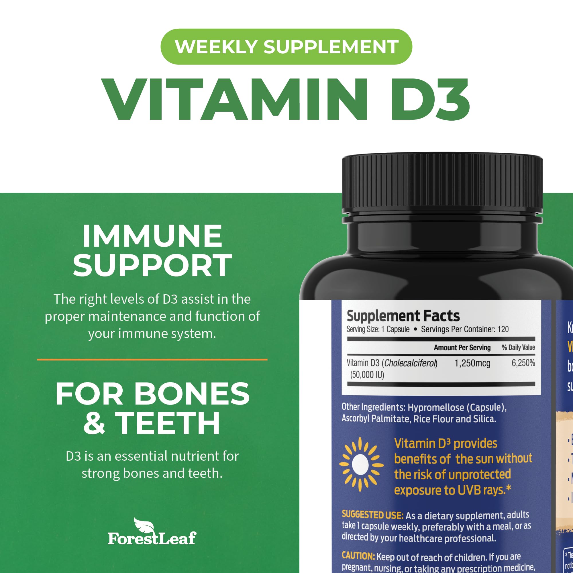 ForestLeaf Vitamin D3 IU Weekly Supplement Vitamin D Capsules for