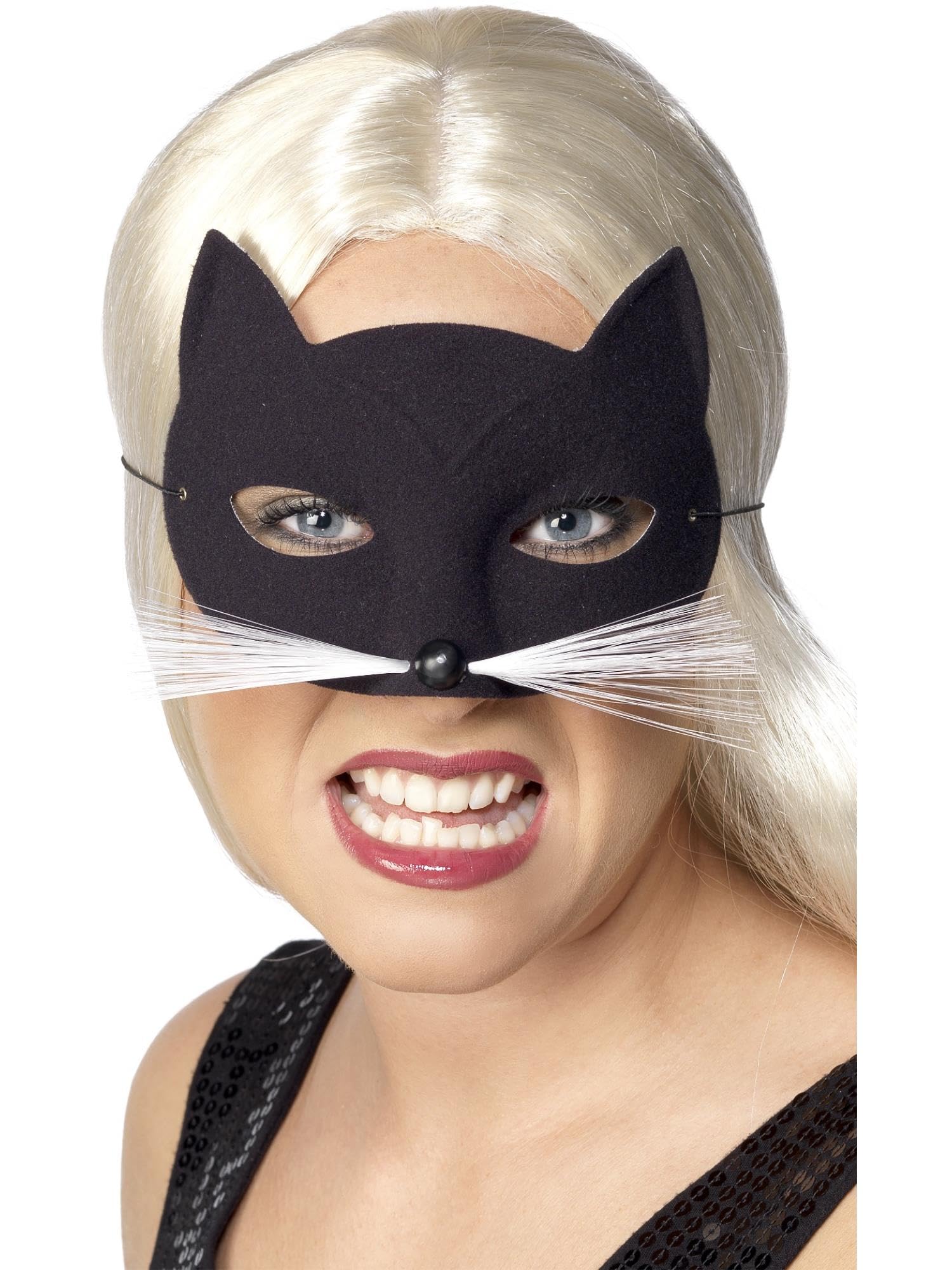 Smiffys Cat Eyemask, Black with Nose and Whiskers, Eyemasks Fancy Dress, Adult Dress Up Eye masks