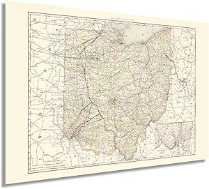 HISTORIX Vintage 1894 Ohio Map Poster - 24x36 Inch Vintage Map of Ohio State Wall Decor - Ohio State Map - Old Ohio State Poster Showing Counties and Railroad Lines - Ohio State Wall Art (2 Sizes)