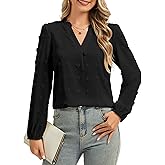 LUXEBOLD Womens Blouses Dressy Casual Long Sleeve Shirts V Neck Swiss Dot Business Work Tops 2026 Summer Tops S-XXL
