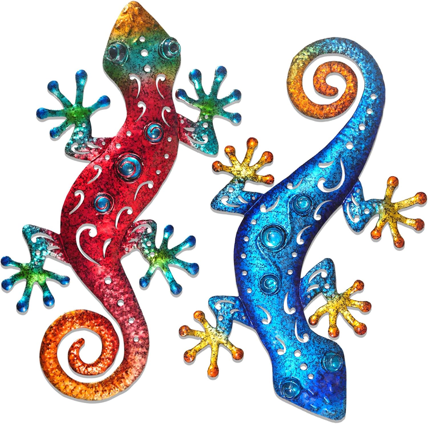 Plaques & Wall Art - wotieuns Metal Lizard Outdoor Decor Metal Gecko Wall Art Hanging Garden Fence Yard Patio Set of 2