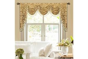 Loom and Mill Luxury Waterfall Valances for Windows, Elegant Jacquard Thick Swag Waterfall Curtains Valance with Tassels for Living Room, Bedroom Party Banquet Decorations (Yellow, W79 Inch, 1 Panel)