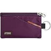 APTENSKO RFID Blocking Travel Wallet with Adjustable Lanyard, Small Nylon Zipper Pouch and Badge Holder for ID, Credit Cards, Cash, Keys, Commuters (Plum Wine)