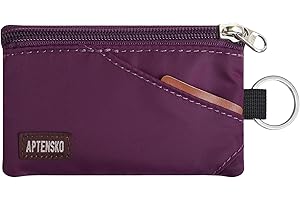 APTENSKO RFID Travel Wallet with Adjustable Lanyard-Zipper Small Wallet with ID Card Holder, Keychain for women&men-Minimalist Slim Waterproof Nylon case for ID, Cash, Key (Plum Wine)