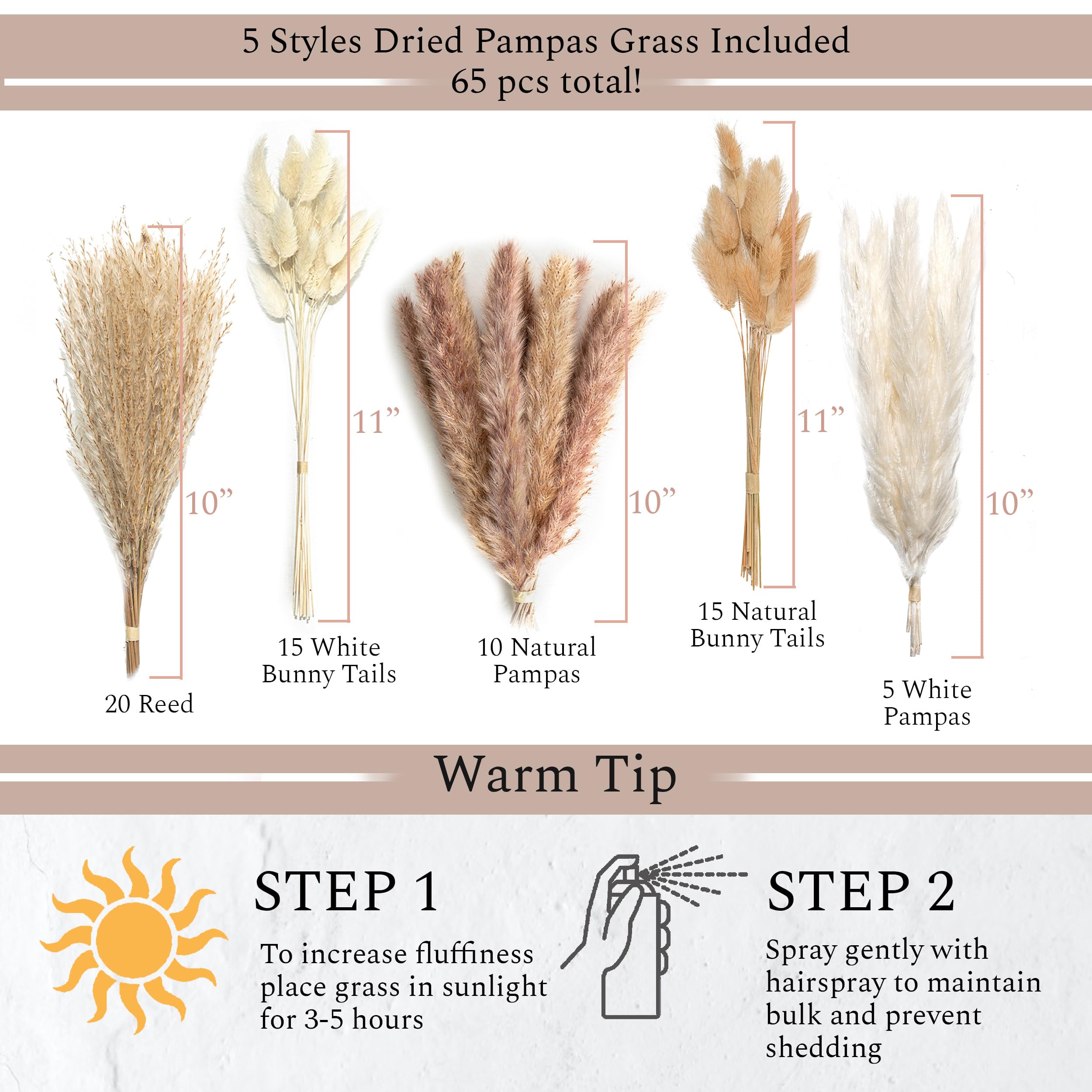 VELOVA Set of 3 White Ceramic Vase with 65 PCS Dried Pampas Grass Flowers Aesthetic Boho Modern Small Round Cute Vases for Decor Living Room Coffee Table Shelf Bedroom Office Desk Home Gifts Women Mom - Image 3