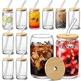 [ 12pcs Set ] Glass Cups with Bamboo Lids and Glass